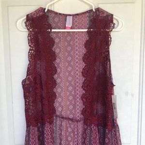 sleeveless burgundy kimono NWT